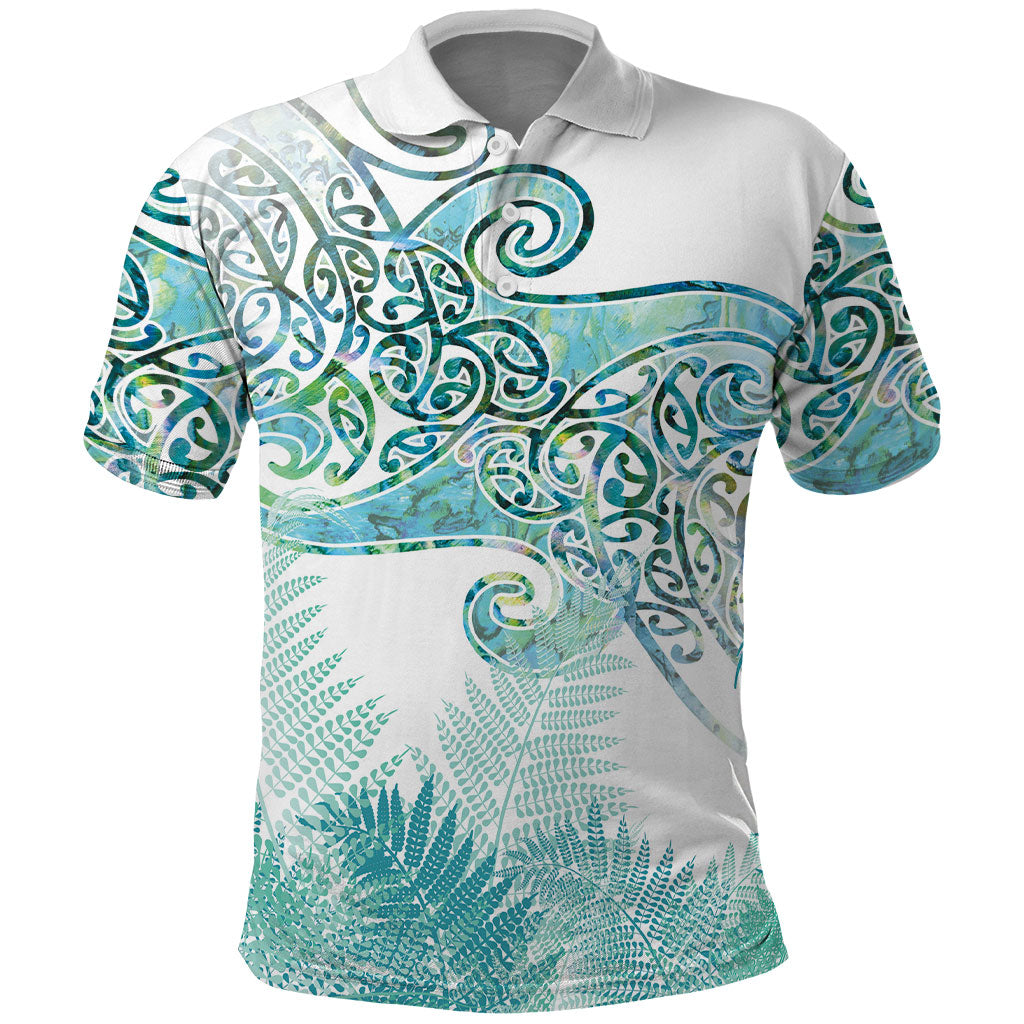 Aotearoa Maori Koru Curves Polo Shirt Mossy Paua Shell LT7 Green - Polynesian Pride