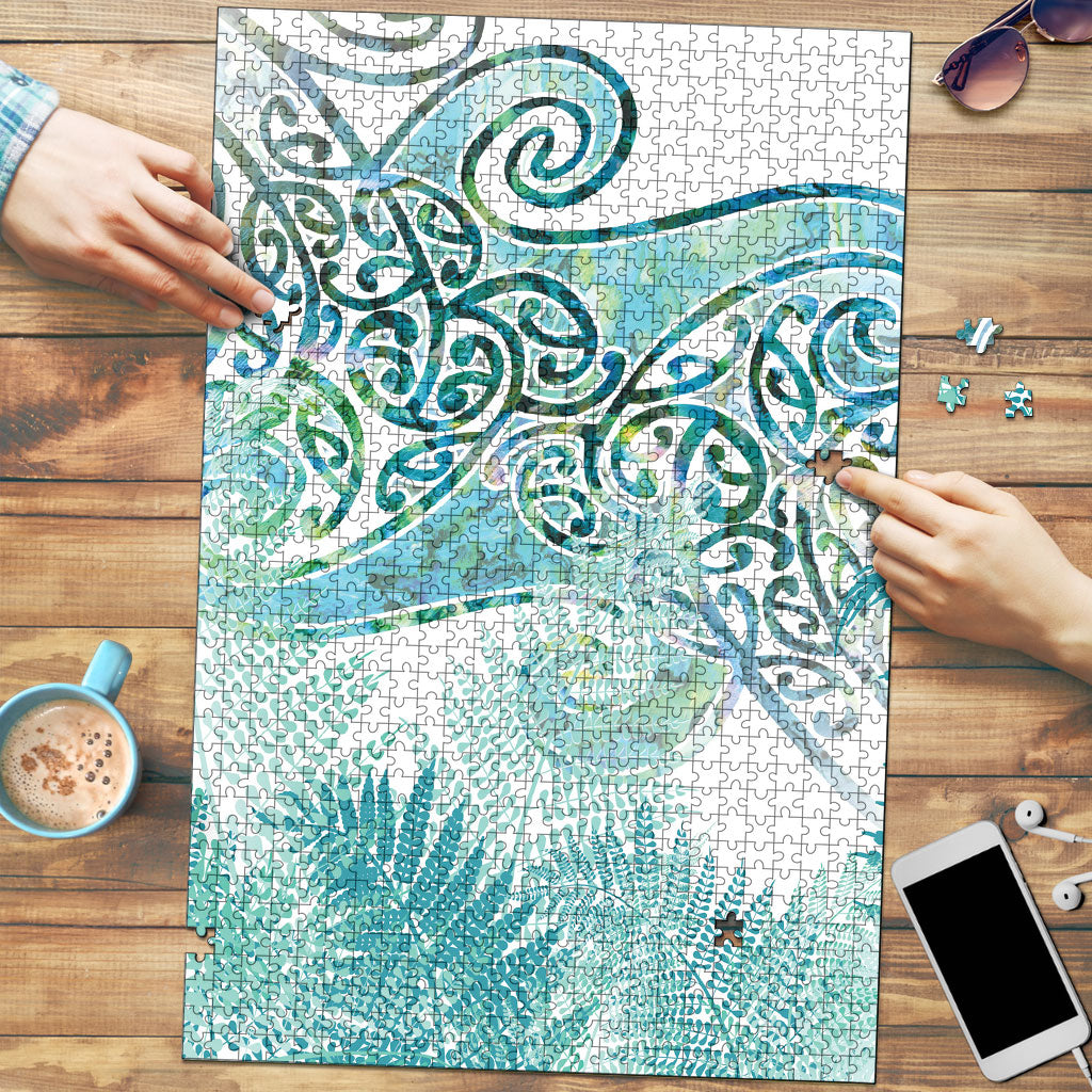 Aotearoa Maori Koru Curves Puzzle Mossy Paua Shell LT7 Green - Polynesian Pride