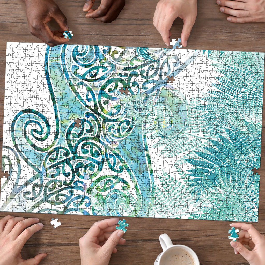 Aotearoa Maori Koru Curves Puzzle Mossy Paua Shell