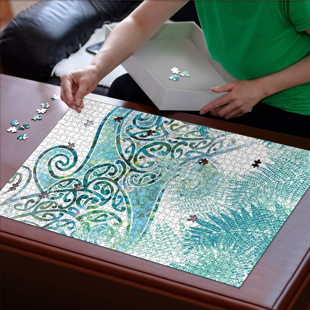 Aotearoa Maori Koru Curves Puzzle Mossy Paua Shell