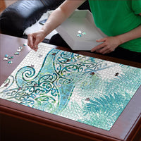 Aotearoa Maori Koru Curves Puzzle Mossy Paua Shell