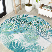 Aotearoa Maori Koru Curves Round Carpet Mossy Paua Shell