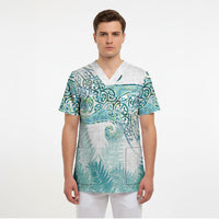 Aotearoa Maori Koru Curves Scrub Top Mossy Paua Shell