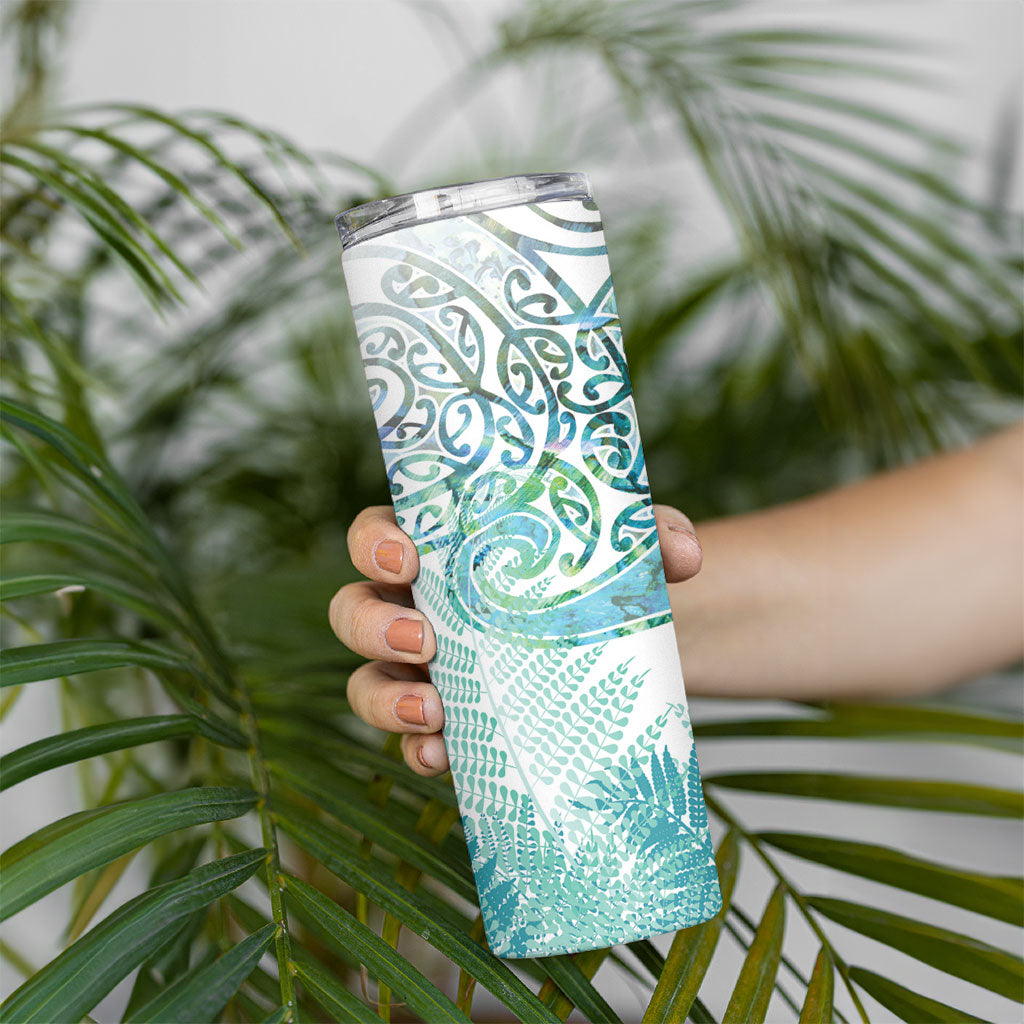 Aotearoa Maori Koru Curves Skinny Tumbler Mossy Paua Shell