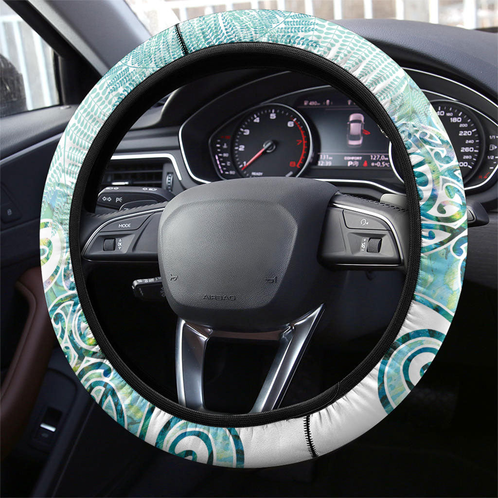 Aotearoa Maori Koru Curves Steering Wheel Cover Mossy Paua Shell