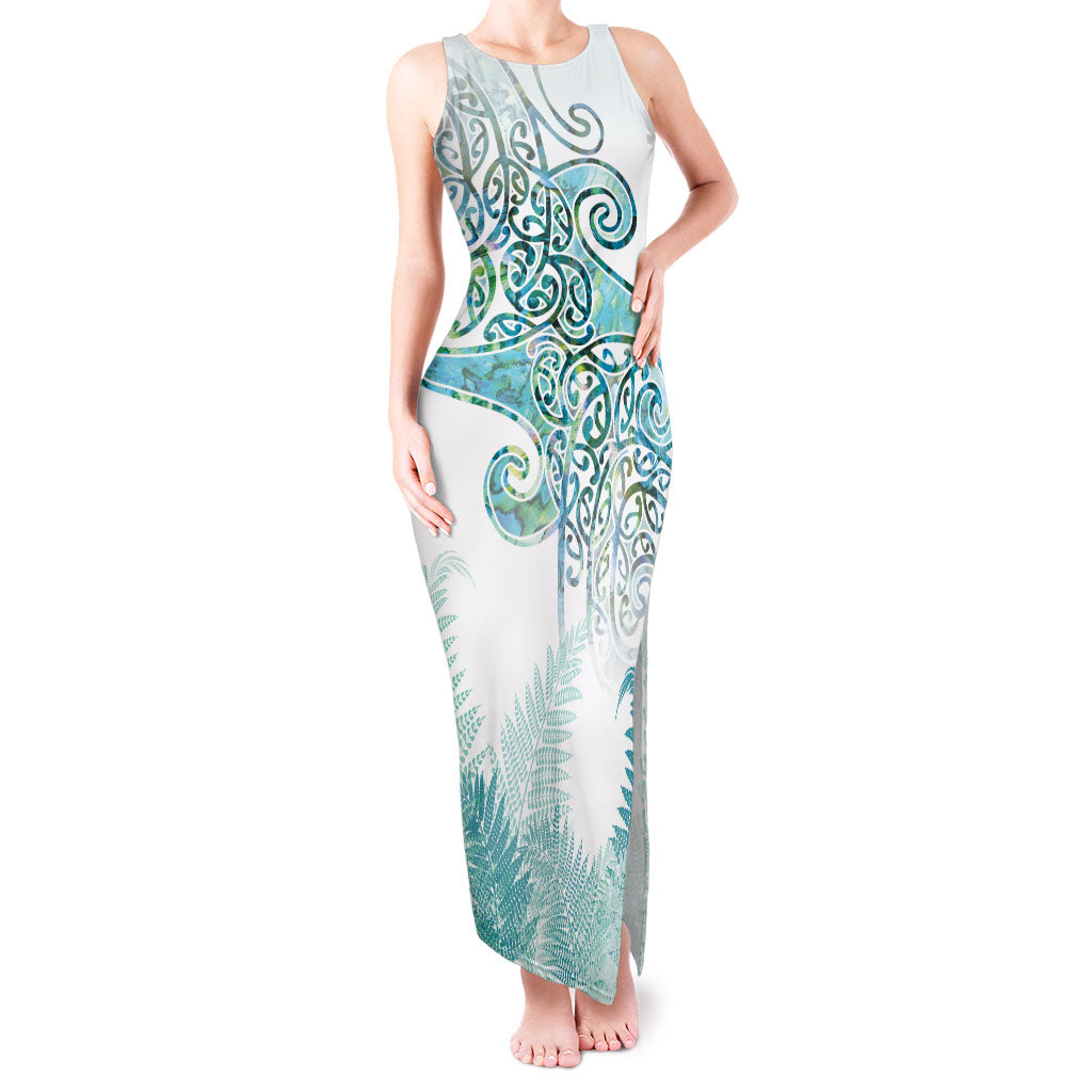 Aotearoa Maori Koru Curves Tank Maxi Dress Mossy Paua Shell