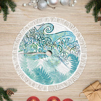 Aotearoa Maori Koru Curves Tree Skirt Mossy Paua Shell LT7 Fringed Green - Polynesian Pride