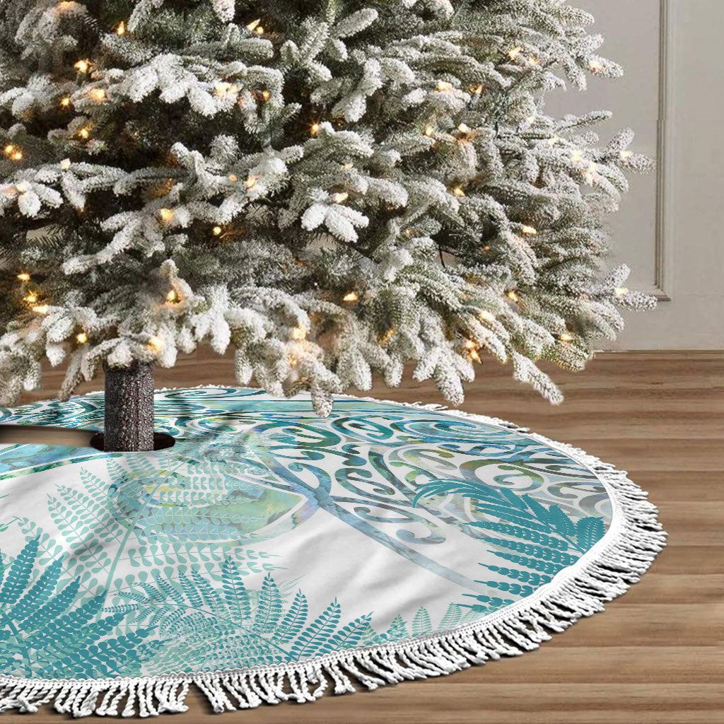Aotearoa Maori Koru Curves Tree Skirt Mossy Paua Shell LT7 - Polynesian Pride