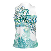 Aotearoa Maori Koru Curves Women Sleeveless Polo Shirt Mossy Paua Shell