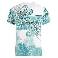 Aotearoa Maori Koru Curves Women V-Neck T-Shirt Mossy Paua Shell LT7 - Polynesian Pride