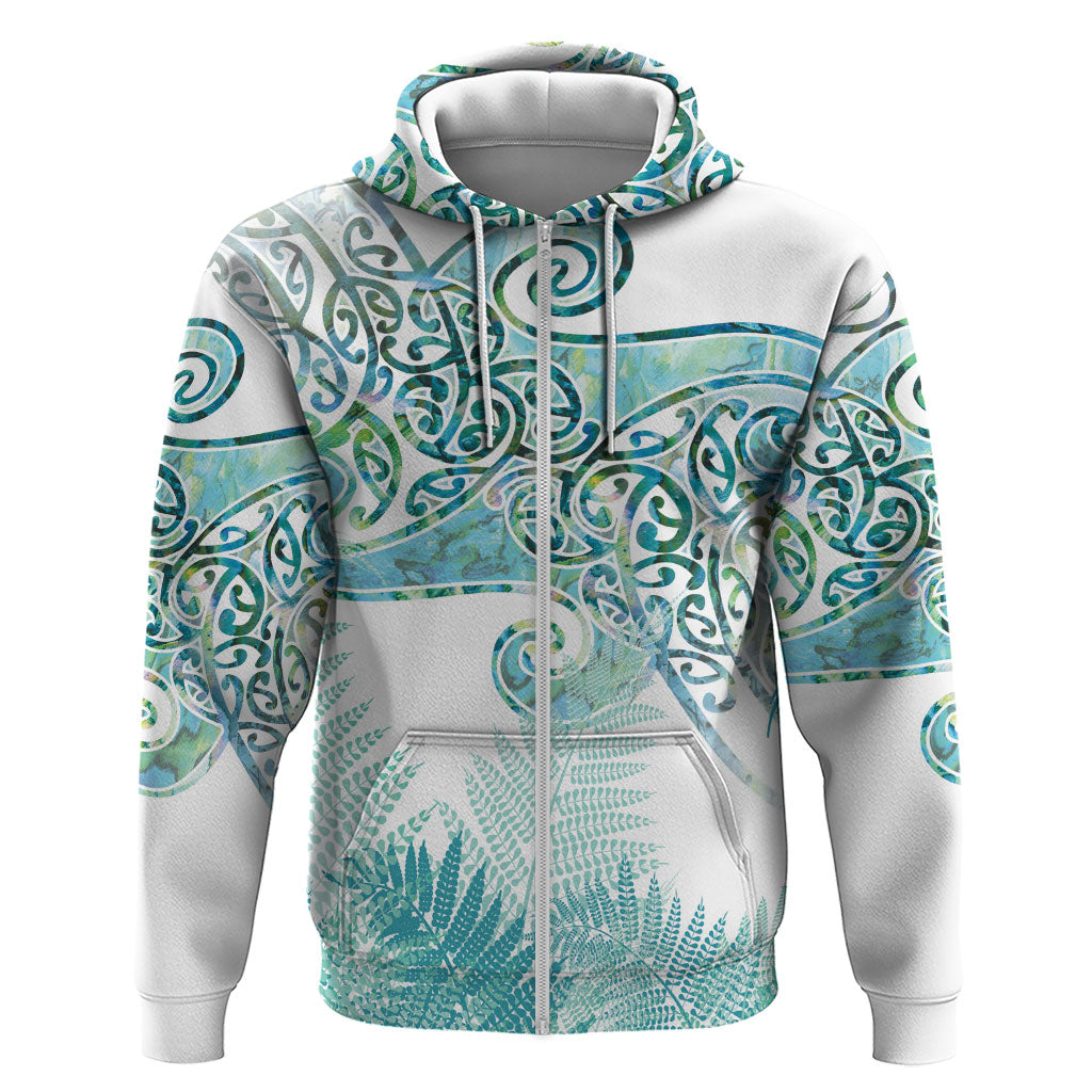 Aotearoa Maori Koru Curves Zip Hoodie Mossy Paua Shell LT7 Zip Hoodie Green - Polynesian Pride