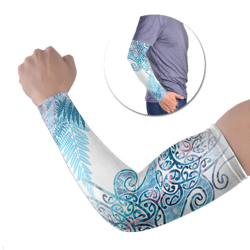 Aotearoa Maori Koru Curves Arm Sleeves Aqua Paua Shell LT7 Set of 2 Blue - Polynesian Pride