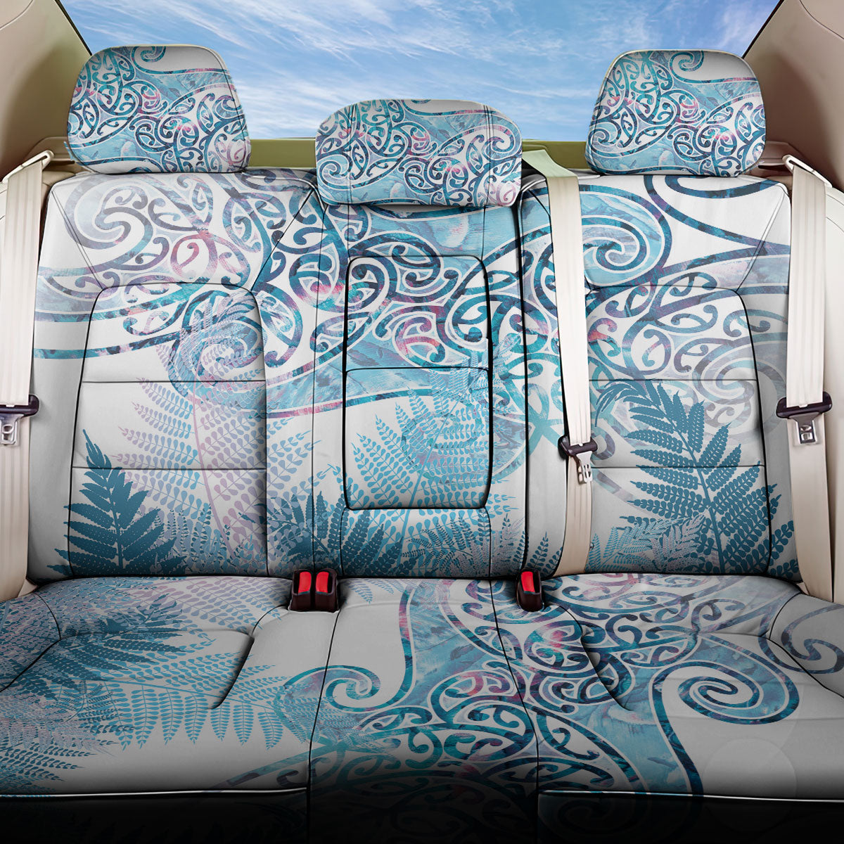 Aotearoa Maori Koru Curves Back Car Seat Cover Aqua Paua Shell LT7 One Size Blue - Polynesian Pride