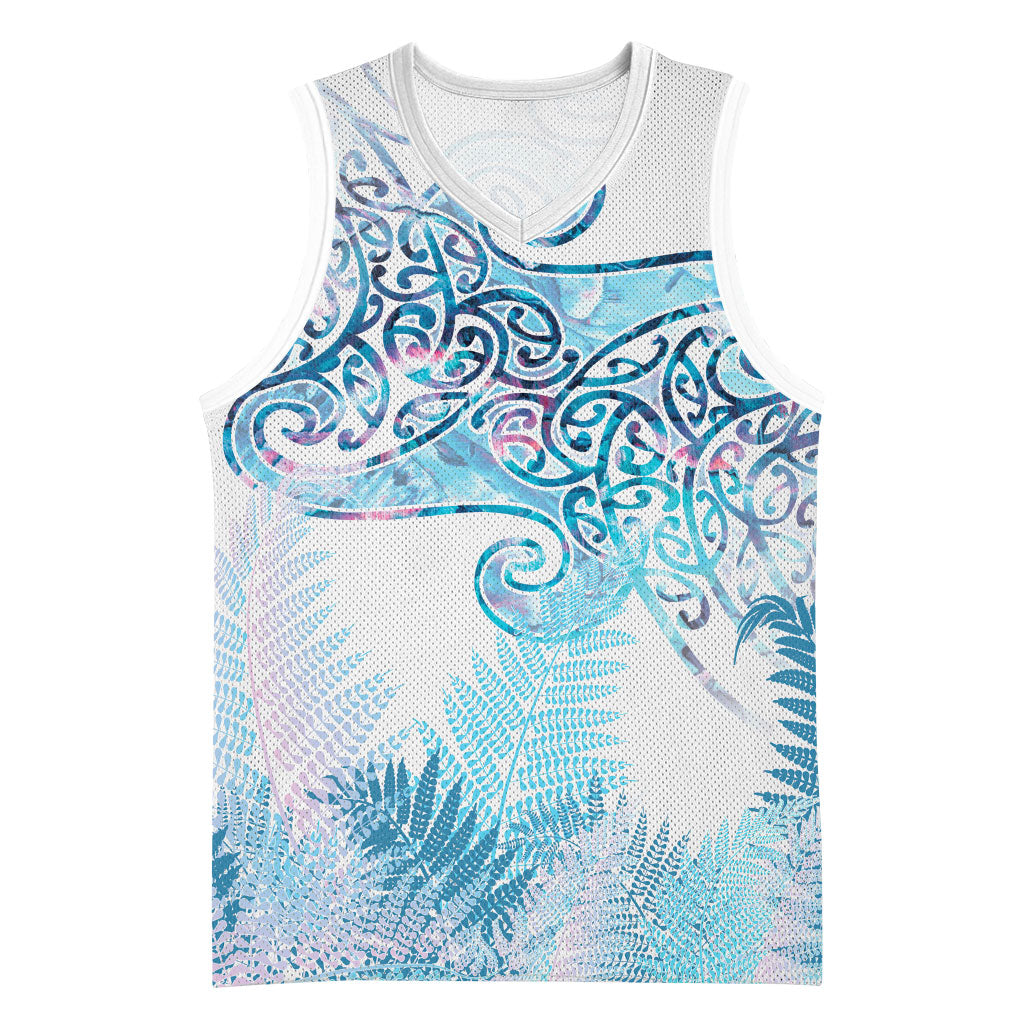 Aotearoa Maori Koru Curves Basketball Jersey Aqua Paua Shell LT7 Unisex Blue - Polynesian Pride
