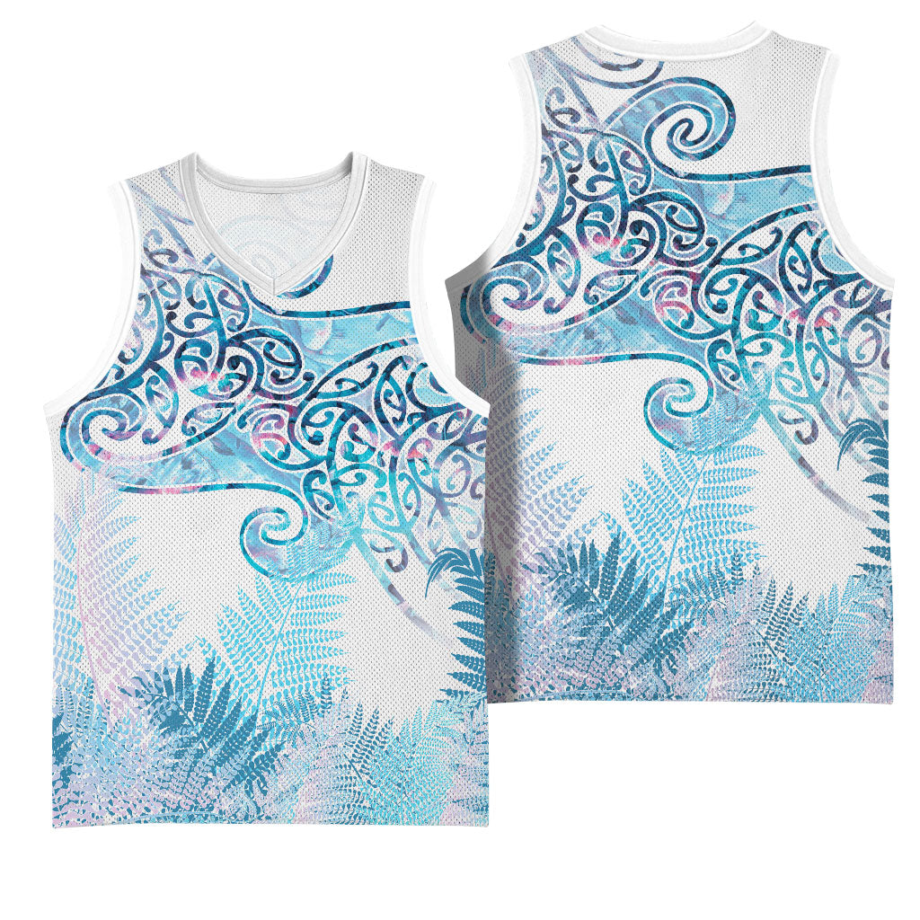 Aotearoa Maori Koru Curves Basketball Jersey Aqua Paua Shell LT7 - Polynesian Pride