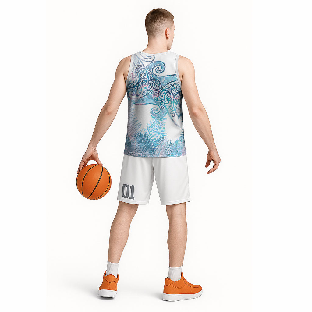 Aotearoa Maori Koru Curves Basketball Jersey Aqua Paua Shell LT7 - Polynesian Pride