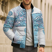 Aotearoa Maori Koru Curves Bomber Puffer Jacket Aqua Paua Shell
