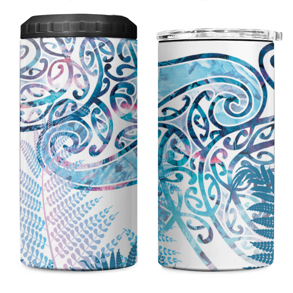 Aotearoa Maori Koru Curves 4 in 1 Can Cooler Tumbler Aqua Paua Shell