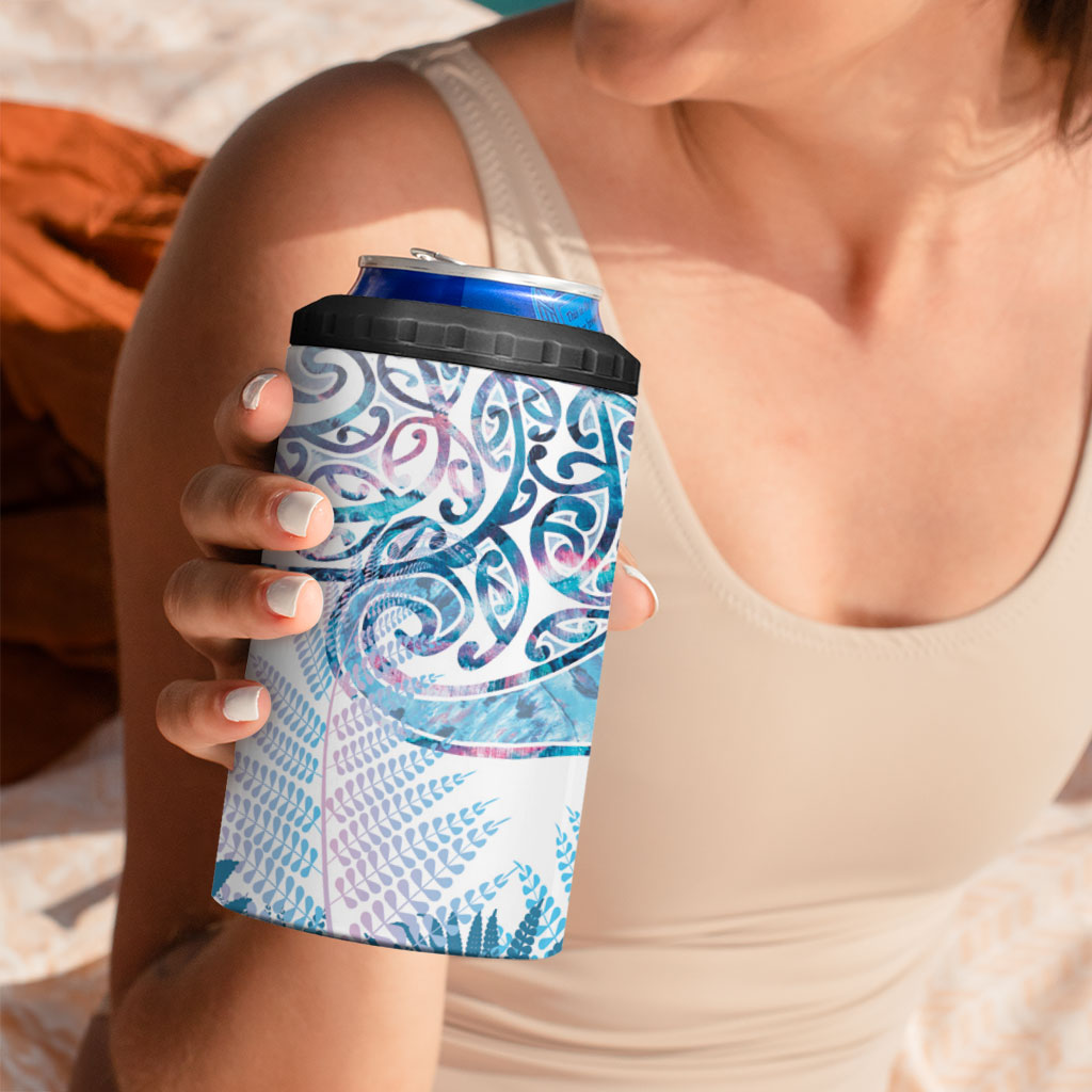 Aotearoa Maori Koru Curves 4 in 1 Can Cooler Tumbler Aqua Paua Shell