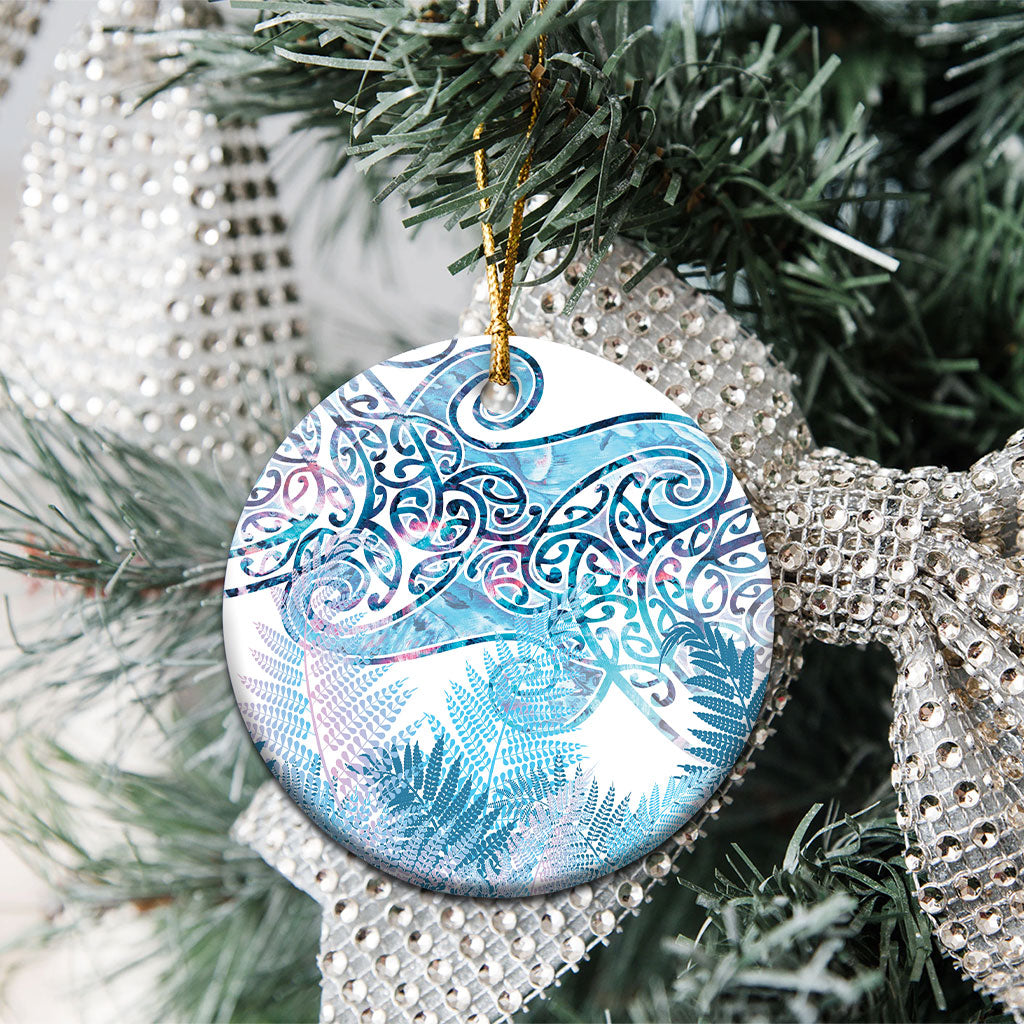 Aotearoa Maori Koru Curves Ceramic Ornament Aqua Paua Shell LT7 - Polynesian Pride