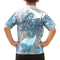 Aotearoa Maori Koru Curves Family Matching Off The Shoulder Long Sleeve Dress and Hawaiian Shirt Aqua Paua Shell LT7 - Polynesian Pride