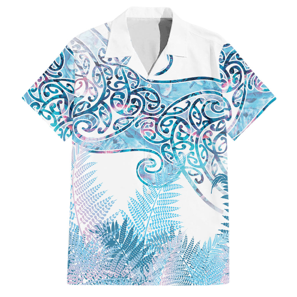 Aotearoa Maori Koru Curves Family Matching Off The Shoulder Long Sleeve Dress and Hawaiian Shirt Aqua Paua Shell LT7 Dad's Shirt - Short Sleeve Blue - Polynesian Pride