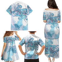 Aotearoa Maori Koru Curves Family Matching Puletasi and Hawaiian Shirt Aqua Paua Shell LT7 - Polynesian Pride