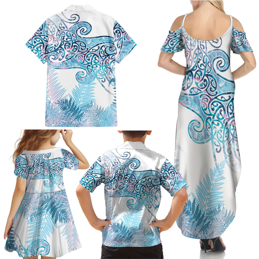 Aotearoa Maori Koru Curves Family Matching Summer Maxi Dress and Hawaiian Shirt Aqua Paua Shell LT7 - Polynesian Pride