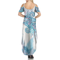 Aotearoa Maori Koru Curves Family Matching Summer Maxi Dress and Hawaiian Shirt Aqua Paua Shell LT7 - Polynesian Pride