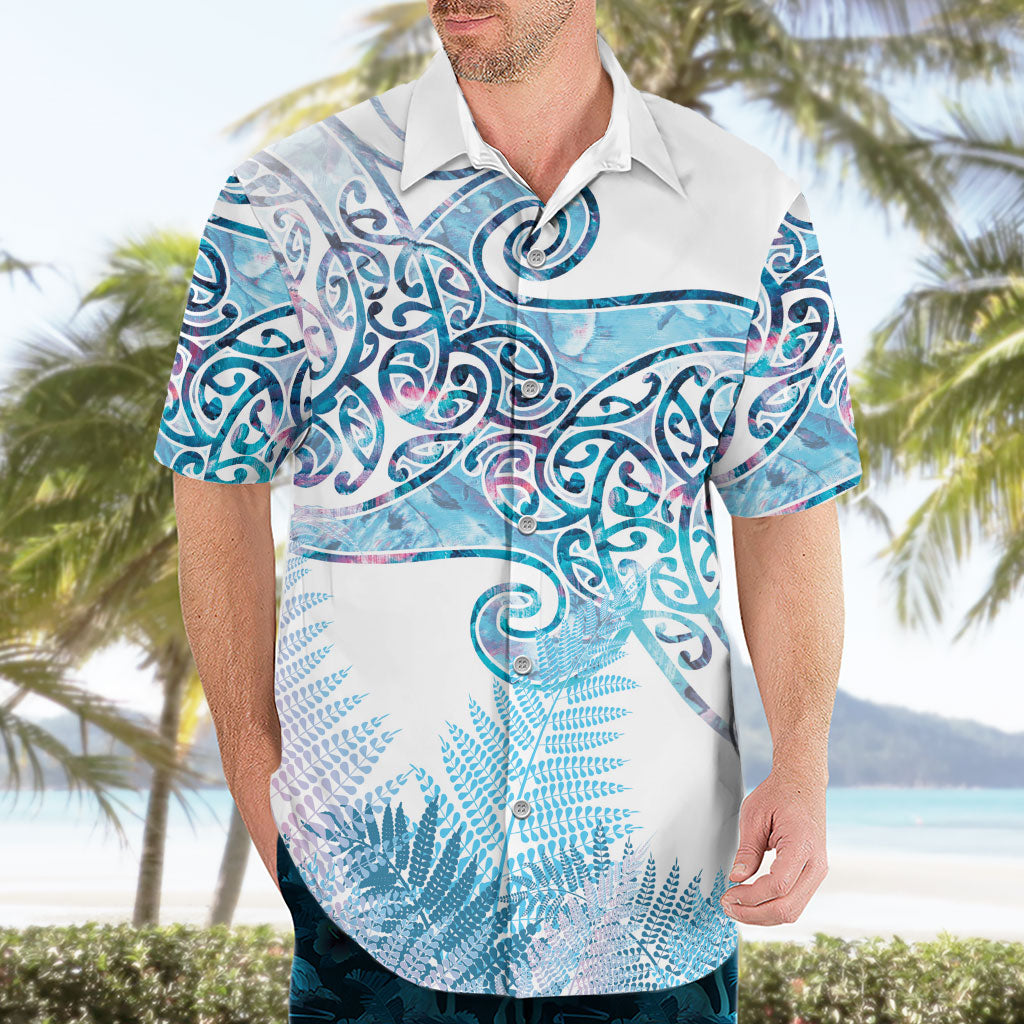 Aotearoa Maori Koru Curves Hawaiian Shirt Aqua Paua Shell