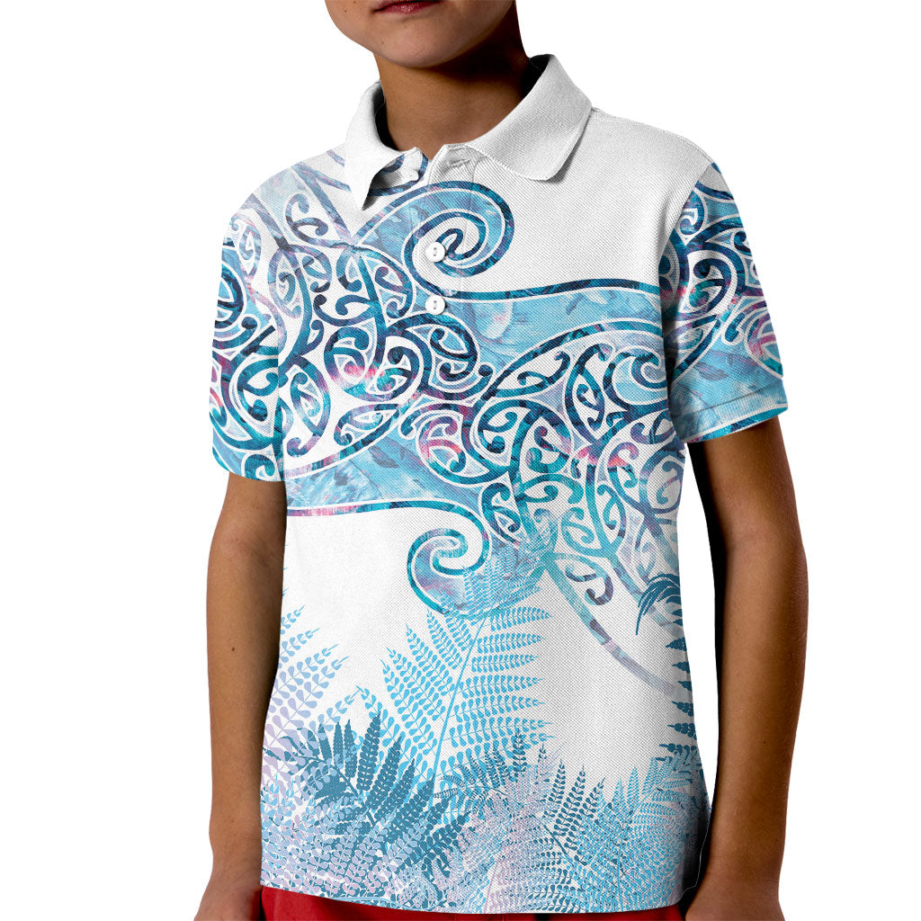 Aotearoa Maori Koru Curves Kid Polo Shirt Aqua Paua Shell LT7 Kid Blue - Polynesian Pride