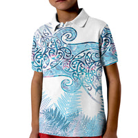 Aotearoa Maori Koru Curves Kid Polo Shirt Aqua Paua Shell LT7 Kid Blue - Polynesian Pride