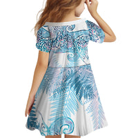 Aotearoa Maori Koru Curves Kid Short Sleeve Dress Aqua Paua Shell