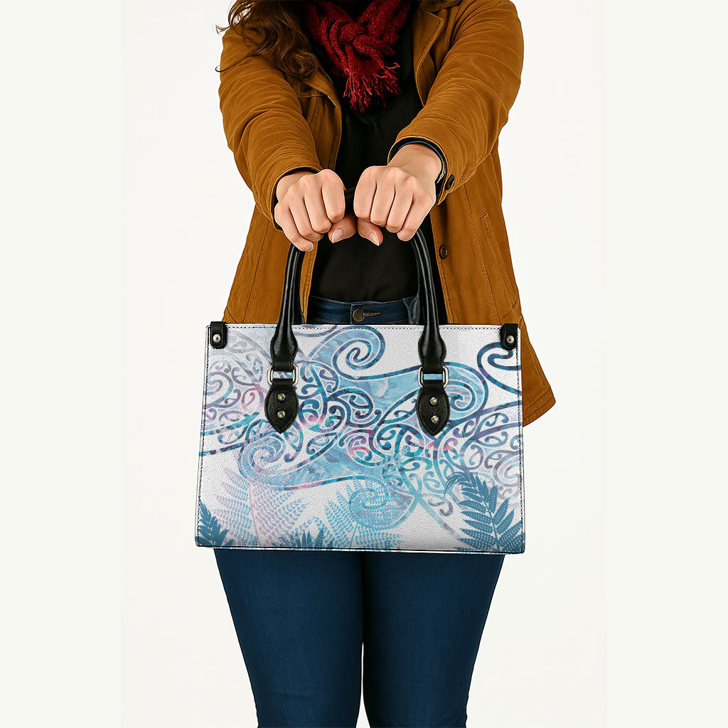 Aotearoa Maori Koru Curves Leather Bag Aqua Paua Shell