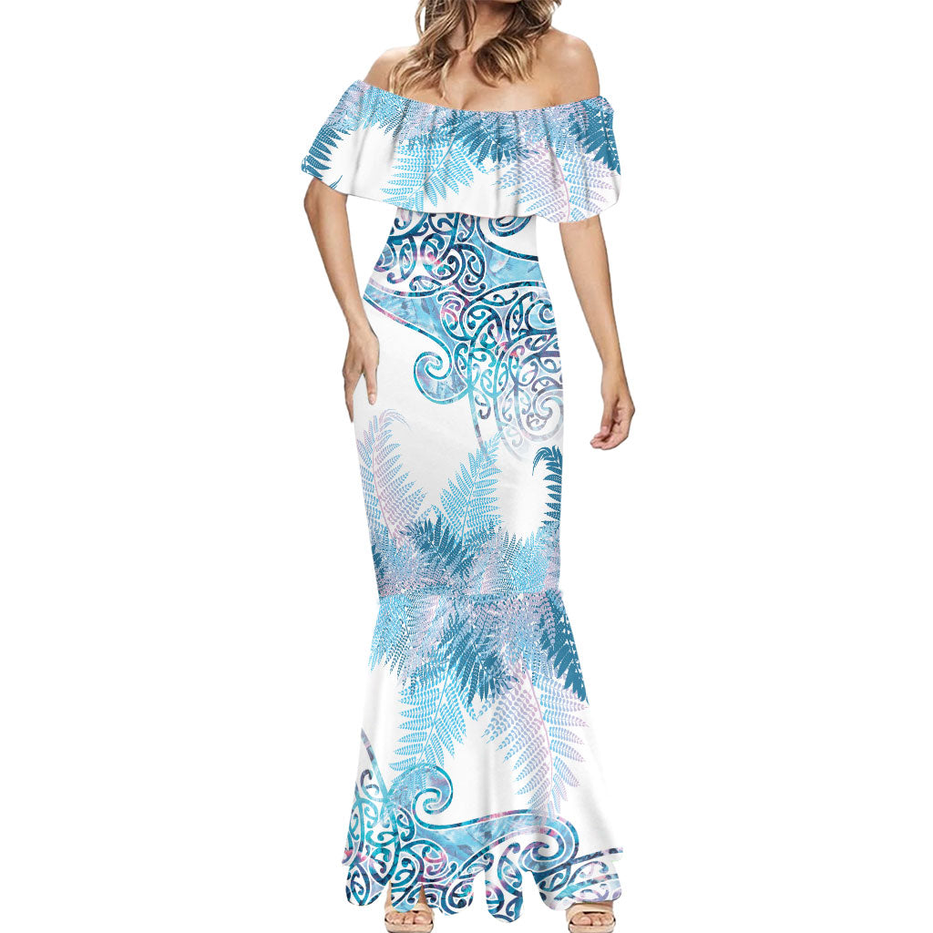 Aotearoa Maori Koru Curves Mermaid Dress Aqua Paua Shell
