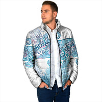 Aotearoa Maori Koru Curves Padded Jacket Aqua Paua Shell