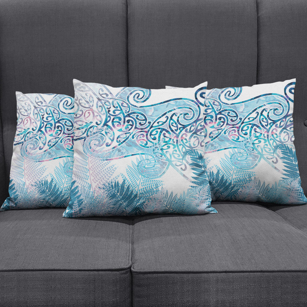 Aotearoa Maori Koru Curves Pillow Cover Aqua Paua Shell