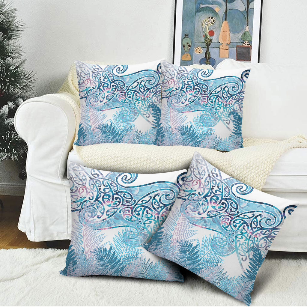 Aotearoa Maori Koru Curves Pillow Cover Aqua Paua Shell