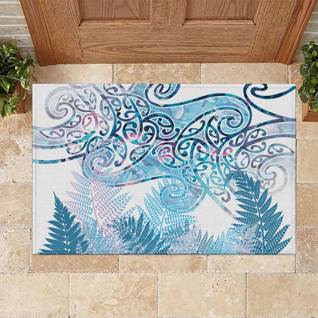 Aotearoa Maori Koru Curves Rubber Doormat Aqua Paua Shell LT7 Blue - Polynesian Pride