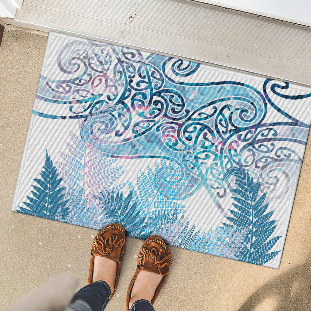 Aotearoa Maori Koru Curves Rubber Doormat Aqua Paua Shell LT7 - Polynesian Pride