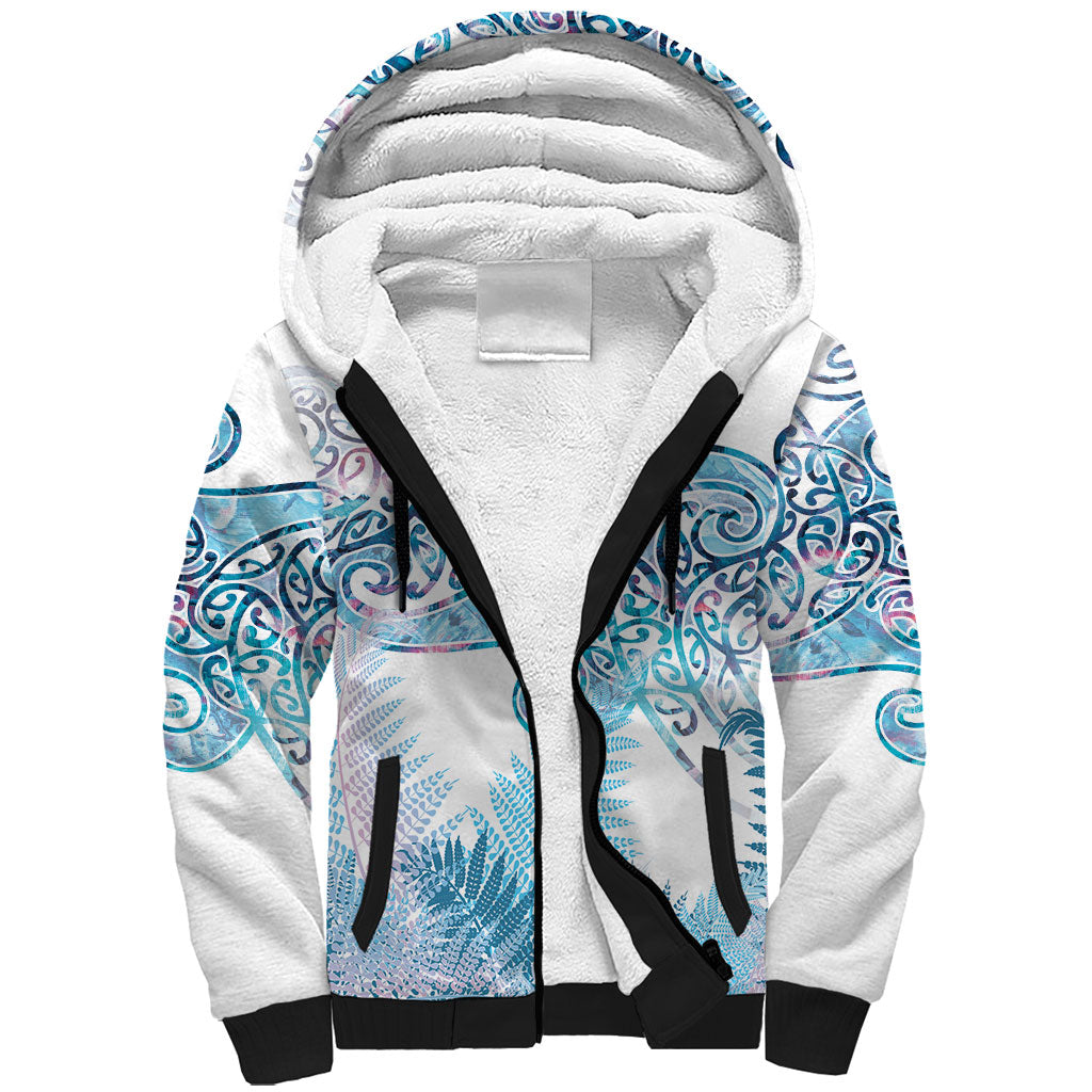 Aotearoa Maori Koru Curves Sherpa Hoodie Aqua Paua Shell LT7 Unisex Blue - Polynesian Pride