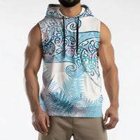 Aotearoa Maori Koru Curves Sleeveless Hoodie Aqua Paua Shell
