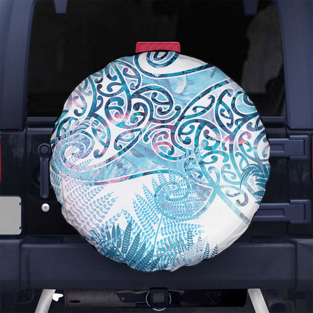 Aotearoa Maori Koru Curves Spare Tire Cover Aqua Paua Shell LT7 No hole Blue - Polynesian Pride