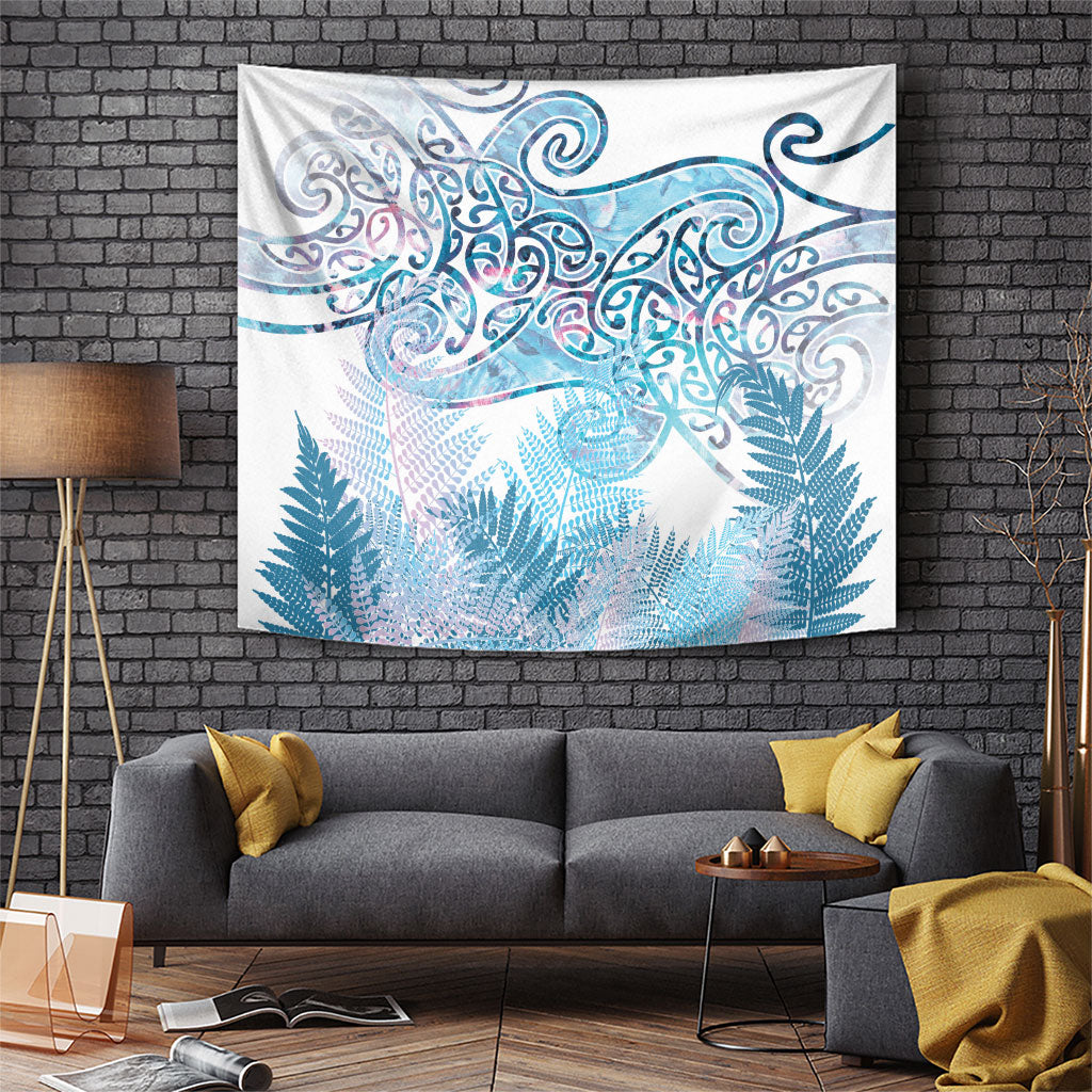Aotearoa Maori Koru Curves Tapestry Aqua Paua Shell LT7 Blue - Polynesian Pride
