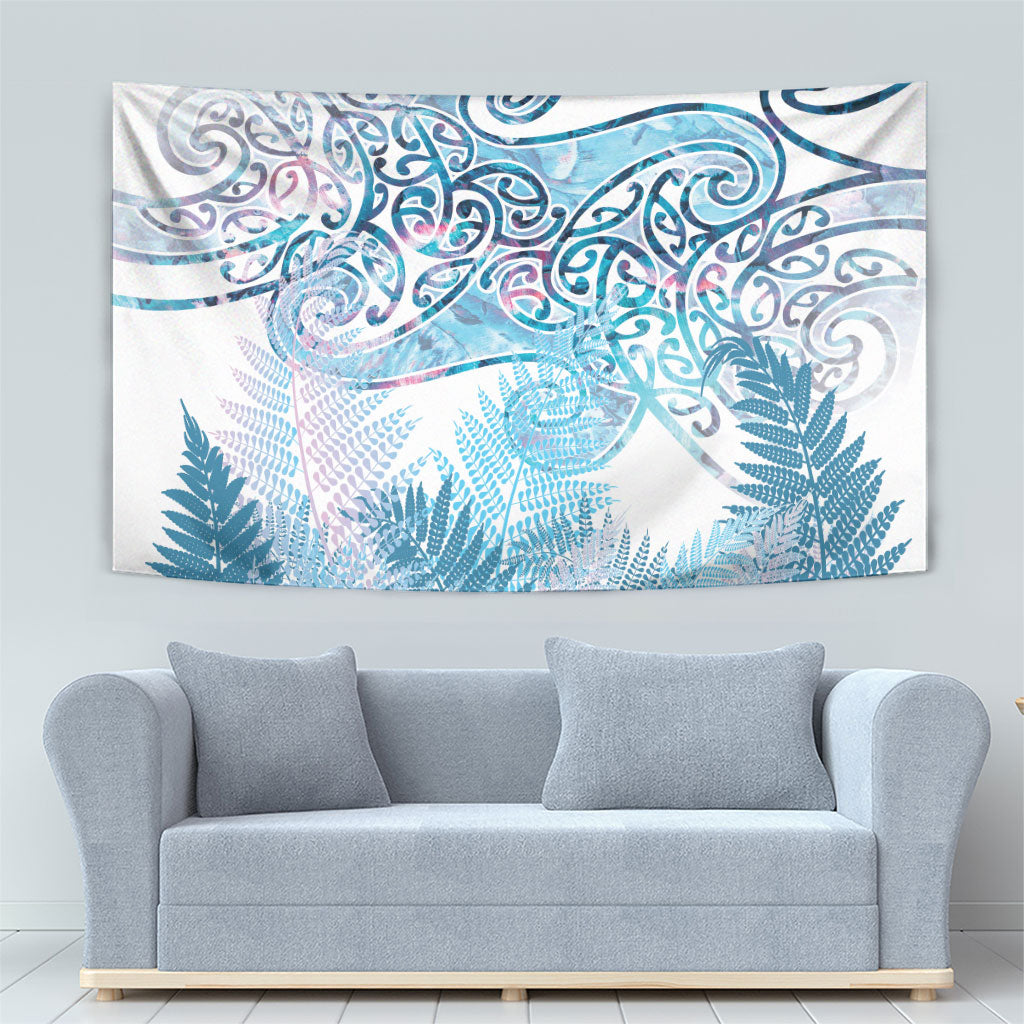 Aotearoa Maori Koru Curves Tapestry Aqua Paua Shell