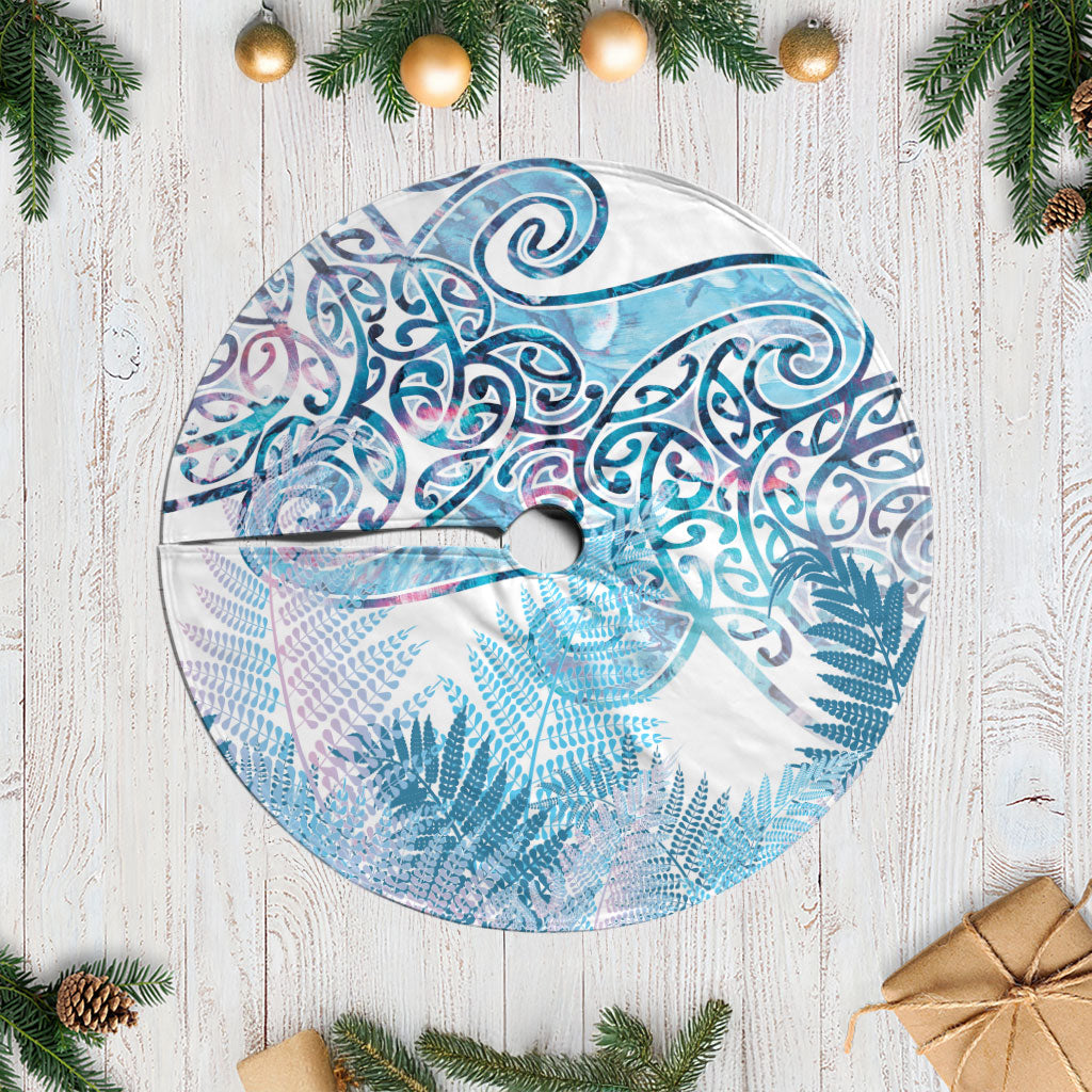 Aotearoa Maori Koru Curves Tree Skirt Aqua Paua Shell LT7 Casual Blue - Polynesian Pride