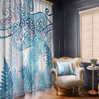 Aotearoa Maori Koru Curves Window Curtain Aqua Paua Shell