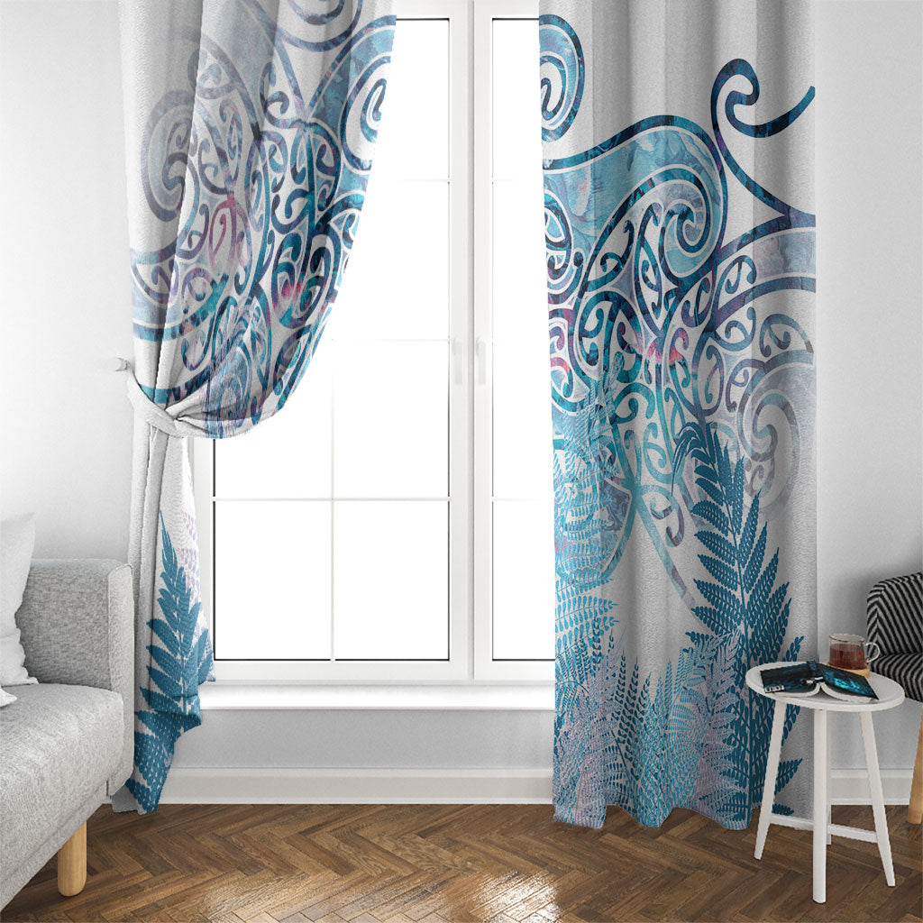 Aotearoa Maori Koru Curves Window Curtain Aqua Paua Shell