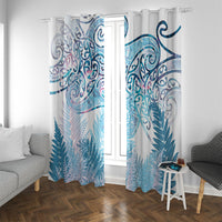 Aotearoa Maori Koru Curves Window Curtain Aqua Paua Shell