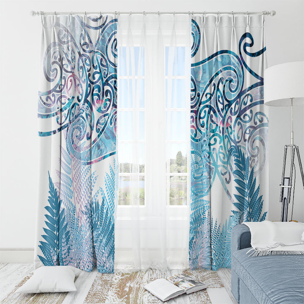 Aotearoa Maori Koru Curves Window Curtain Aqua Paua Shell